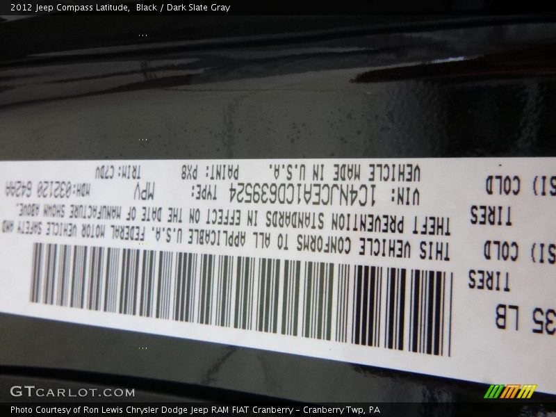 Black / Dark Slate Gray 2012 Jeep Compass Latitude