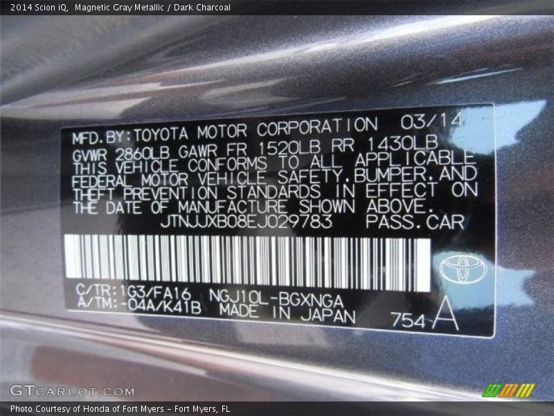 Magnetic Gray Metallic / Dark Charcoal 2014 Scion iQ