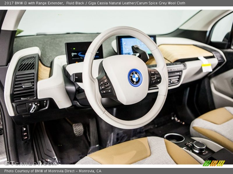 Fluid Black / Giga Cassia Natural Leather/Carum Spice Grey Wool Cloth 2017 BMW i3 with Range Extender