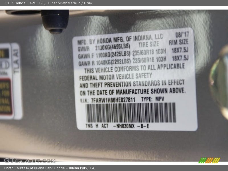 Lunar Silver Metallic / Gray 2017 Honda CR-V EX-L
