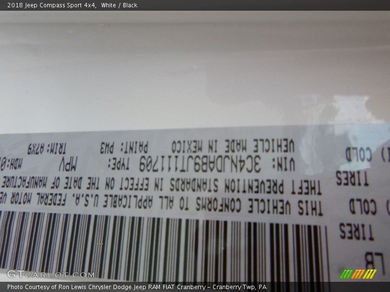 2018 Compass Sport 4x4 White Color Code PW3