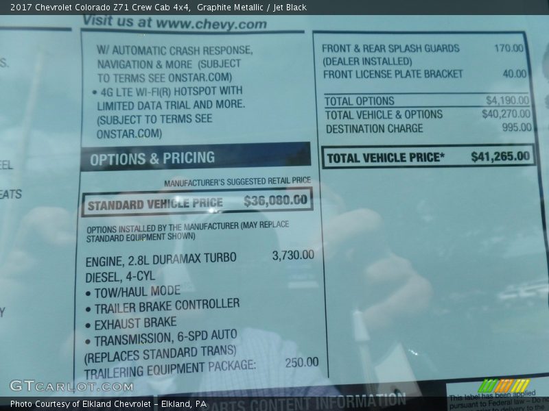 Graphite Metallic / Jet Black 2017 Chevrolet Colorado Z71 Crew Cab 4x4