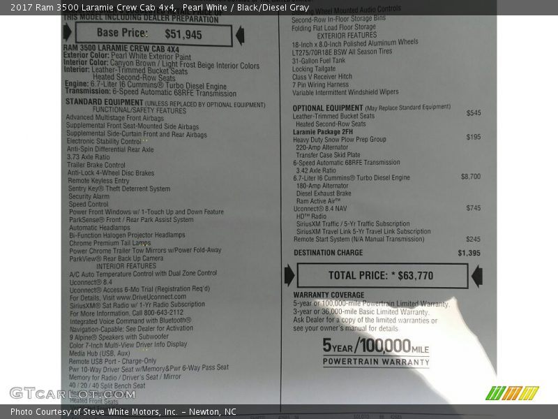 Pearl White / Black/Diesel Gray 2017 Ram 3500 Laramie Crew Cab 4x4
