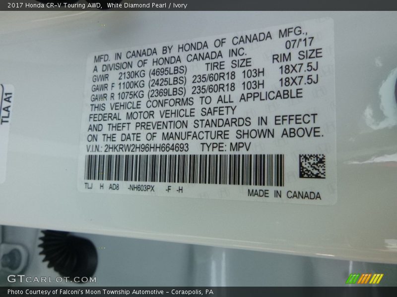 White Diamond Pearl / Ivory 2017 Honda CR-V Touring AWD