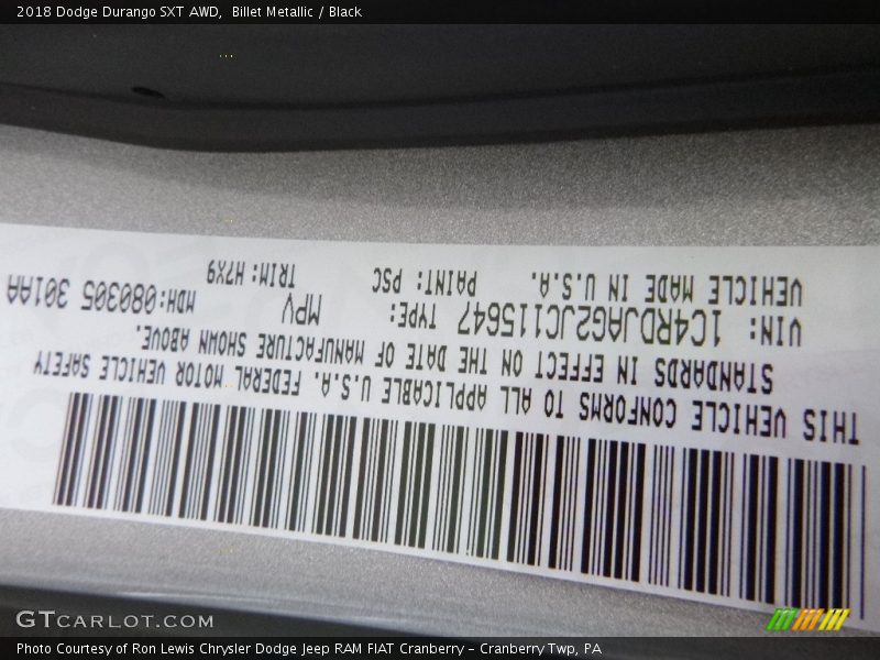 2018 Durango SXT AWD Billet Metallic Color Code PSC