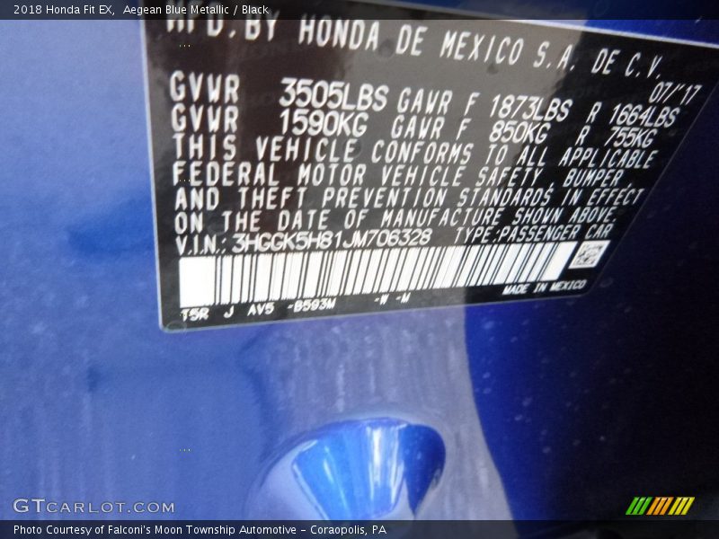 Aegean Blue Metallic / Black 2018 Honda Fit EX