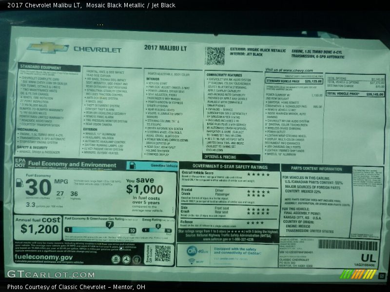 Mosaic Black Metallic / Jet Black 2017 Chevrolet Malibu LT