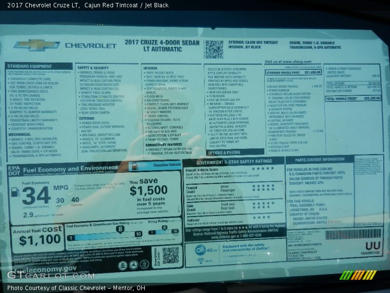 Cajun Red Tintcoat / Jet Black 2017 Chevrolet Cruze LT