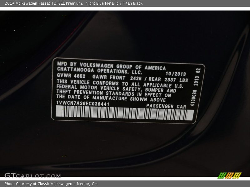 Night Blue Metallic / Titan Black 2014 Volkswagen Passat TDI SEL Premium