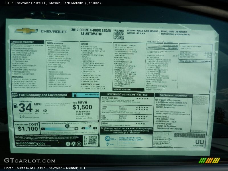 Mosaic Black Metallic / Jet Black 2017 Chevrolet Cruze LT