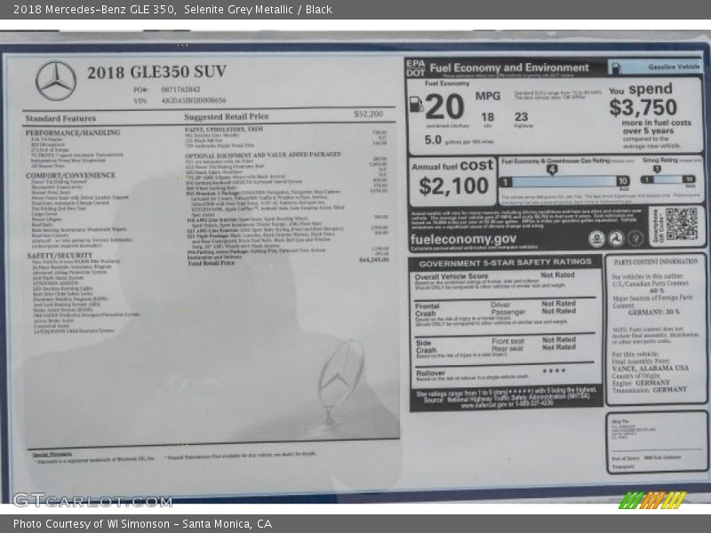 Selenite Grey Metallic / Black 2018 Mercedes-Benz GLE 350