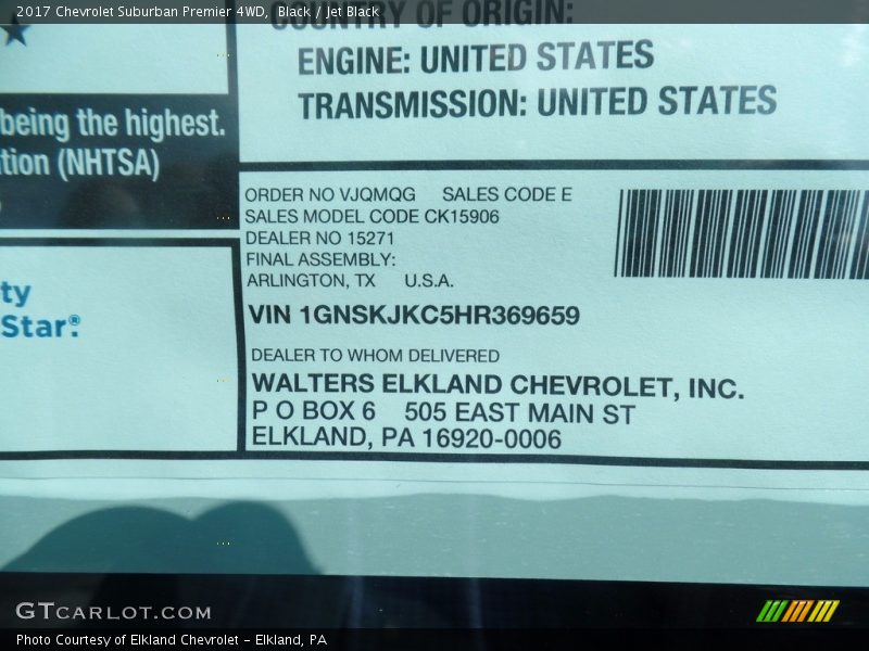 Black / Jet Black 2017 Chevrolet Suburban Premier 4WD