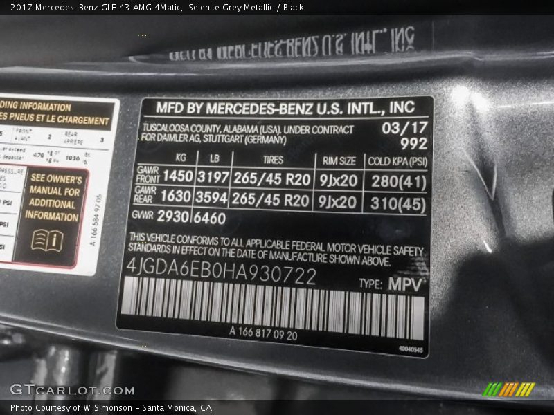 Selenite Grey Metallic / Black 2017 Mercedes-Benz GLE 43 AMG 4Matic