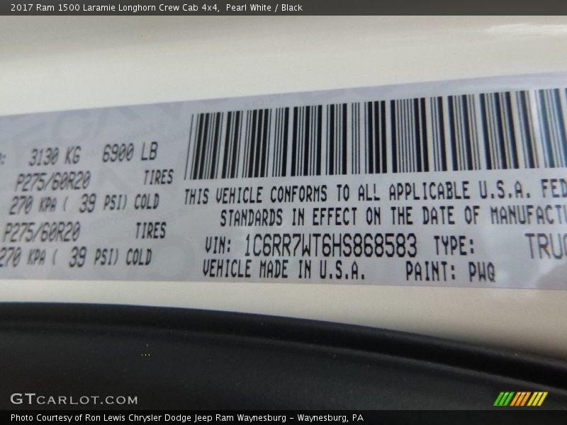 Pearl White / Black 2017 Ram 1500 Laramie Longhorn Crew Cab 4x4