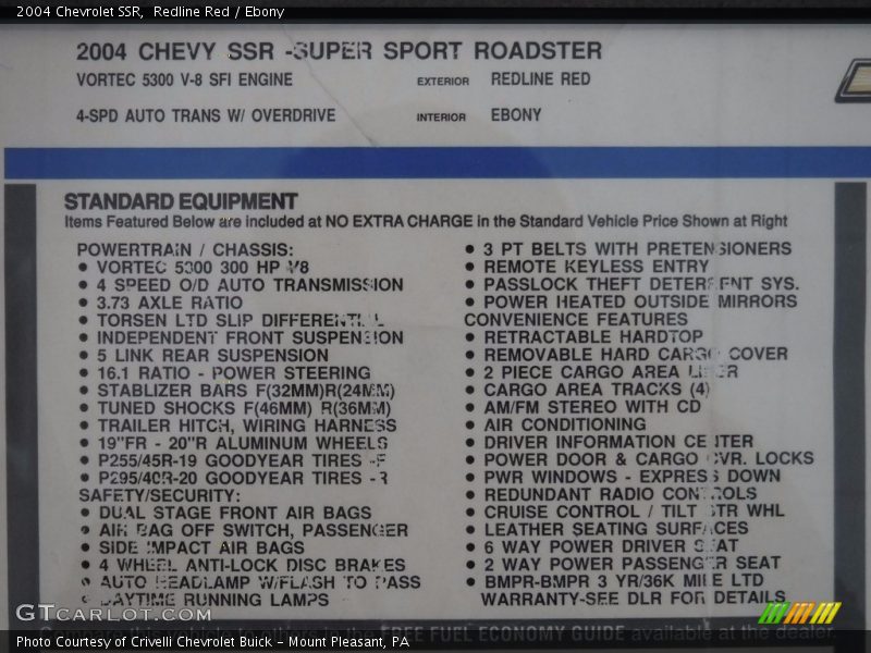 Redline Red / Ebony 2004 Chevrolet SSR