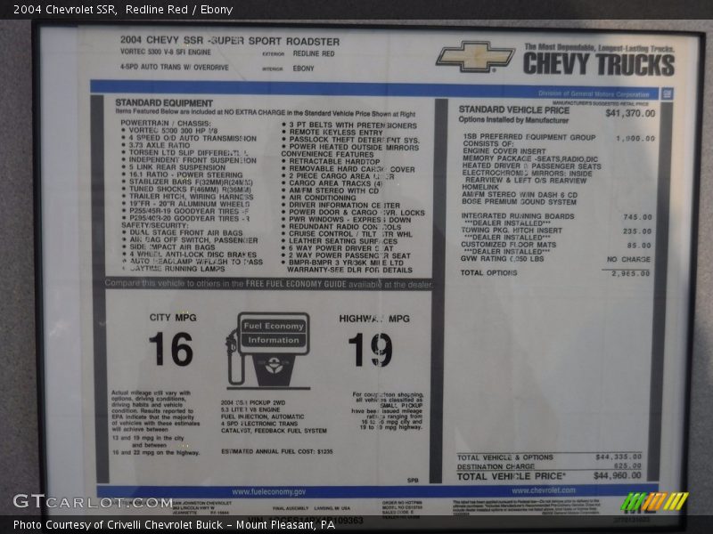 Redline Red / Ebony 2004 Chevrolet SSR