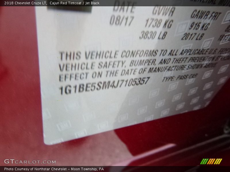 Cajun Red Tintcoat / Jet Black 2018 Chevrolet Cruze LT