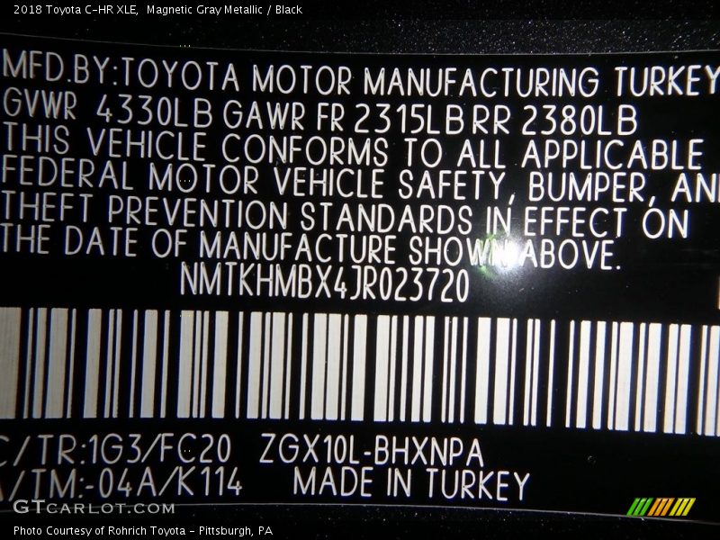Magnetic Gray Metallic / Black 2018 Toyota C-HR XLE