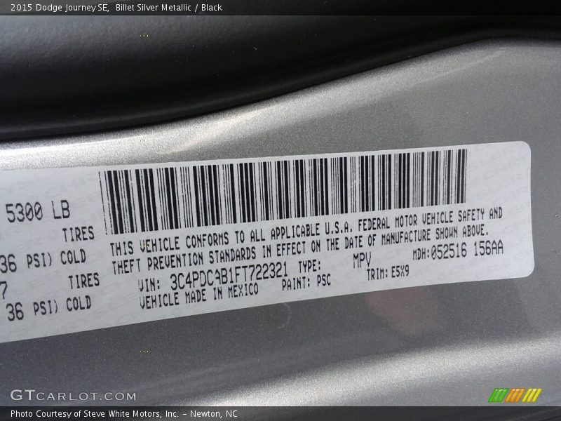 Billet Silver Metallic / Black 2015 Dodge Journey SE