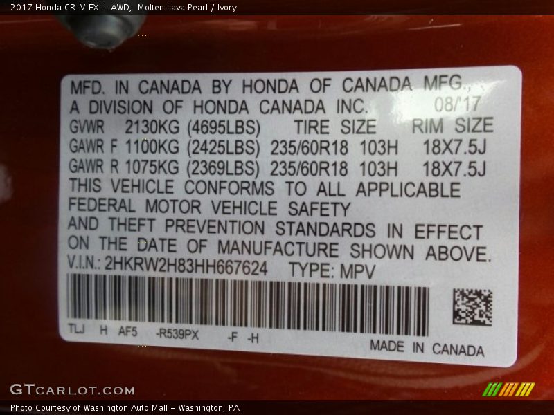 Molten Lava Pearl / Ivory 2017 Honda CR-V EX-L AWD