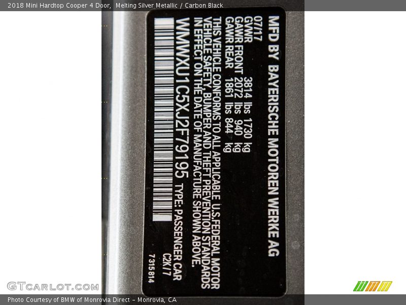 Melting Silver Metallic / Carbon Black 2018 Mini Hardtop Cooper 4 Door