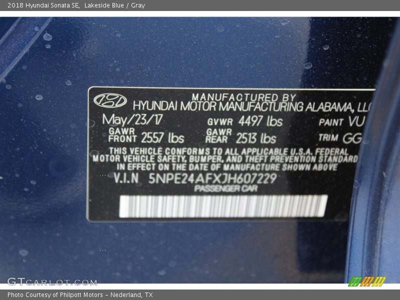 Lakeside Blue / Gray 2018 Hyundai Sonata SE