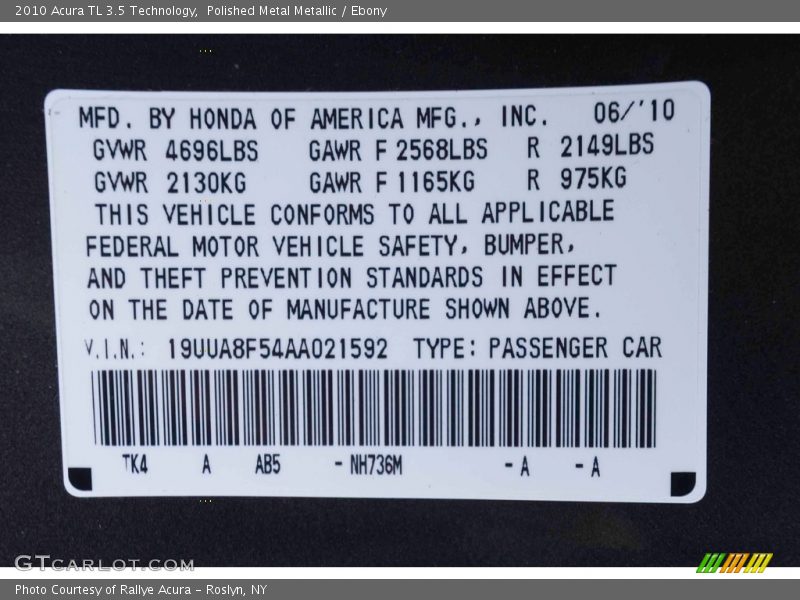 Polished Metal Metallic / Ebony 2010 Acura TL 3.5 Technology