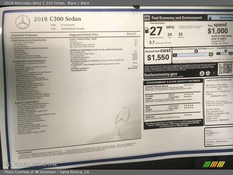 Black / Black 2018 Mercedes-Benz C 300 Sedan