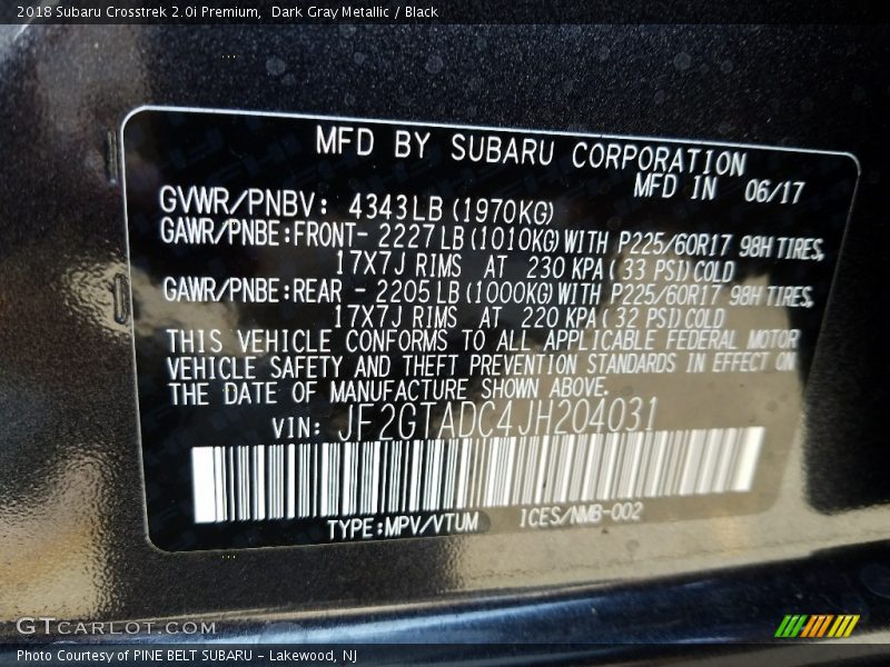 Dark Gray Metallic / Black 2018 Subaru Crosstrek 2.0i Premium