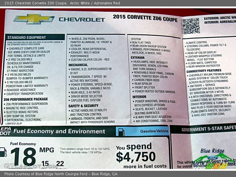 Arctic White / Adrenaline Red 2015 Chevrolet Corvette Z06 Coupe