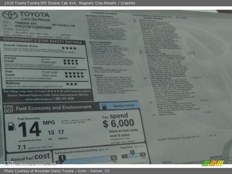 Magnetic Gray Metallic / Graphite 2018 Toyota Tundra SR5 Double Cab 4x4