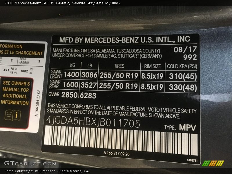 Selenite Grey Metallic / Black 2018 Mercedes-Benz GLE 350 4Matic