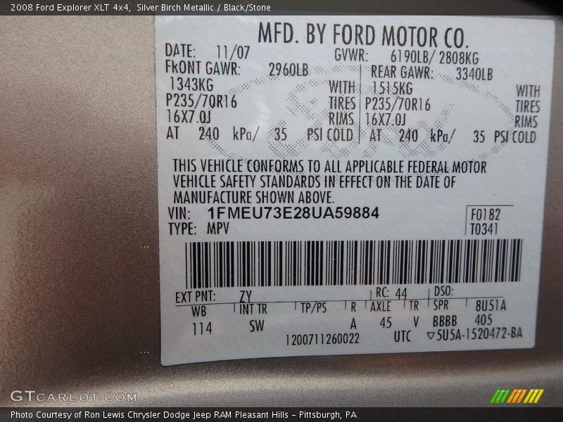 Silver Birch Metallic / Black/Stone 2008 Ford Explorer XLT 4x4