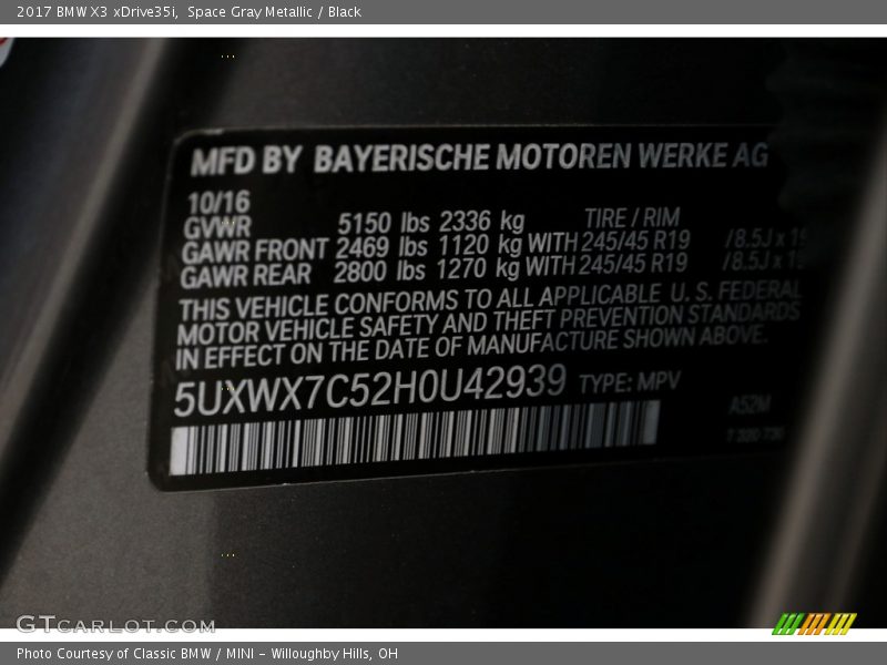 Space Gray Metallic / Black 2017 BMW X3 xDrive35i