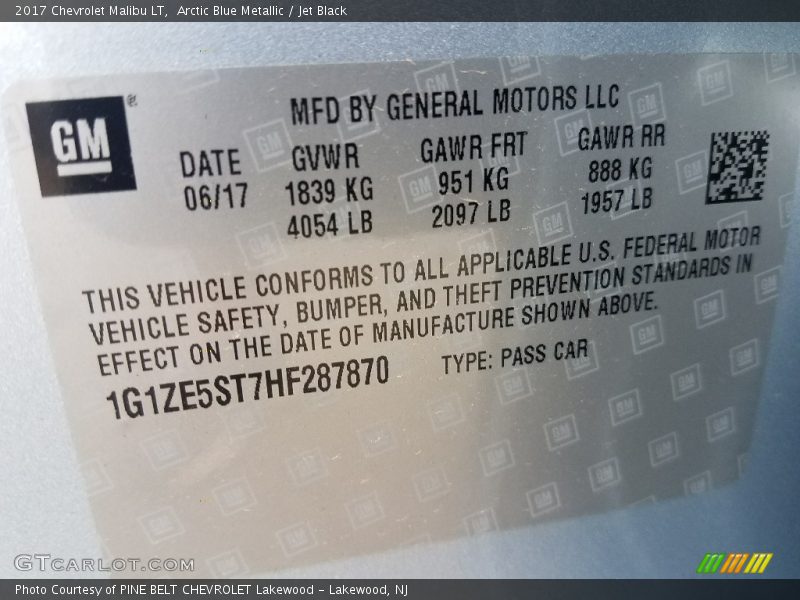 Arctic Blue Metallic / Jet Black 2017 Chevrolet Malibu LT