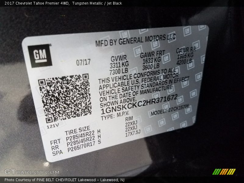 Tungsten Metallic / Jet Black 2017 Chevrolet Tahoe Premier 4WD