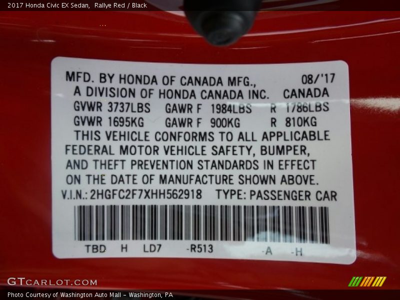 Rallye Red / Black 2017 Honda Civic EX Sedan