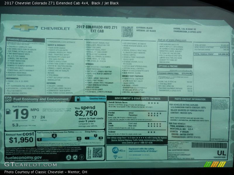 Black / Jet Black 2017 Chevrolet Colorado Z71 Extended Cab 4x4