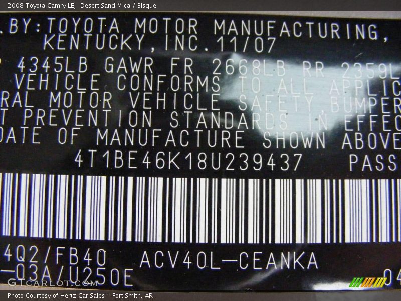 Desert Sand Mica / Bisque 2008 Toyota Camry LE