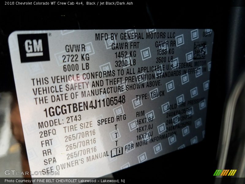 Black / Jet Black/Dark Ash 2018 Chevrolet Colorado WT Crew Cab 4x4