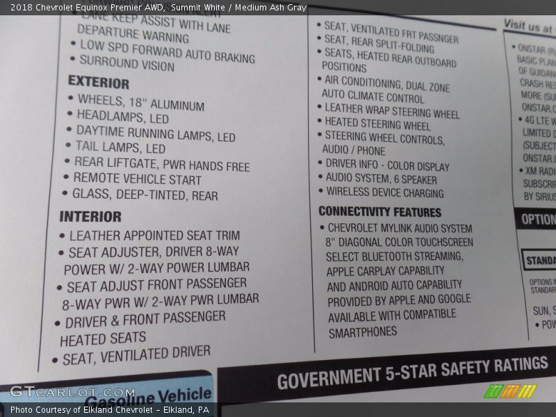 Summit White / Medium Ash Gray 2018 Chevrolet Equinox Premier AWD