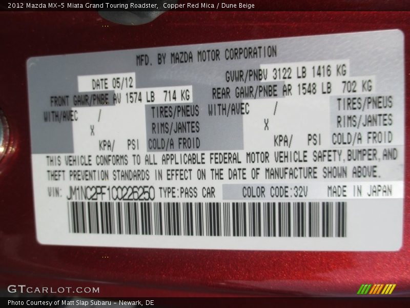 Copper Red Mica / Dune Beige 2012 Mazda MX-5 Miata Grand Touring Roadster