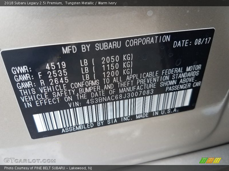 Tungsten Metallic / Warm Ivory 2018 Subaru Legacy 2.5i Premium