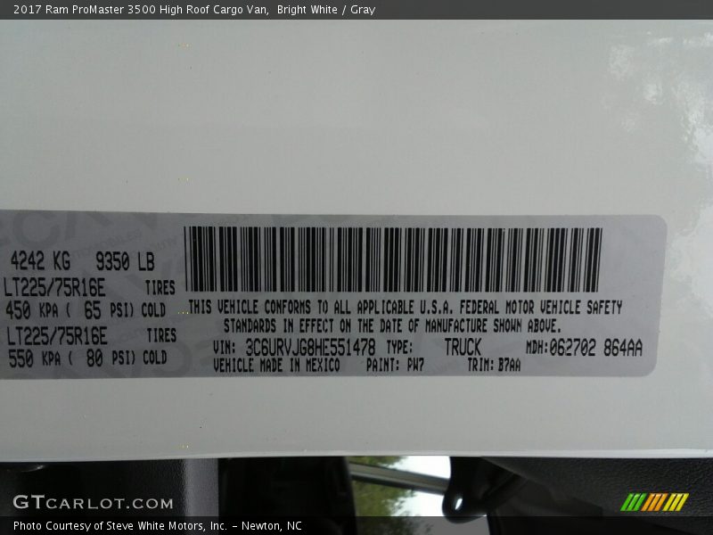Bright White / Gray 2017 Ram ProMaster 3500 High Roof Cargo Van