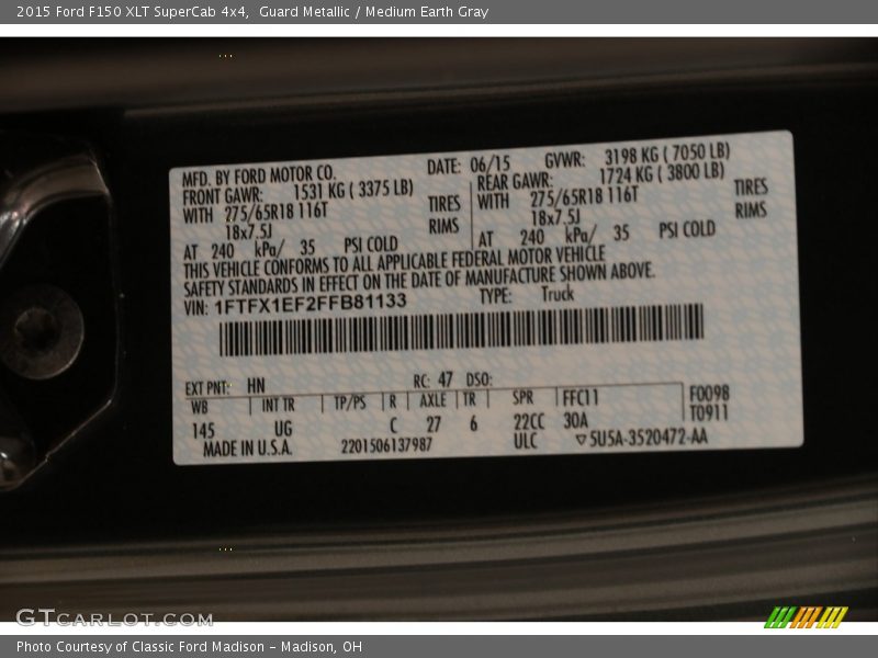 Guard Metallic / Medium Earth Gray 2015 Ford F150 XLT SuperCab 4x4