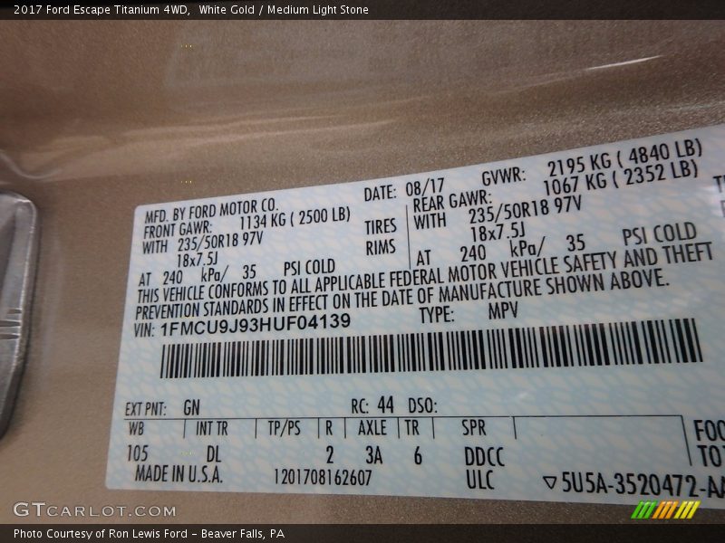 White Gold / Medium Light Stone 2017 Ford Escape Titanium 4WD