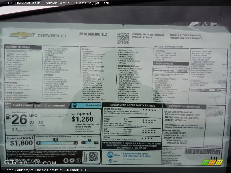 Arctic Blue Metallic / Jet Black 2018 Chevrolet Malibu Premier