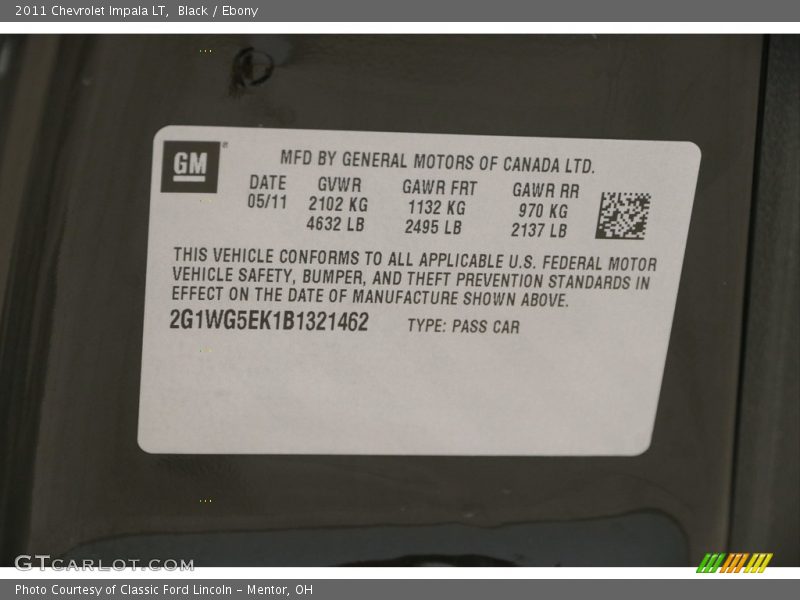 Black / Ebony 2011 Chevrolet Impala LT