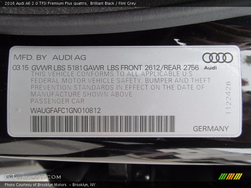 Brilliant Black / Flint Grey 2016 Audi A6 2.0 TFSI Premium Plus quattro