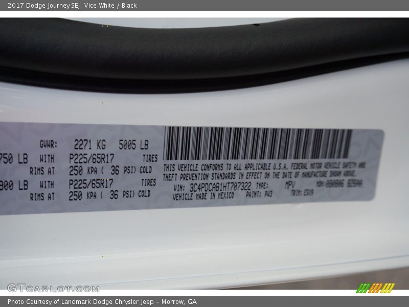 Vice White / Black 2017 Dodge Journey SE